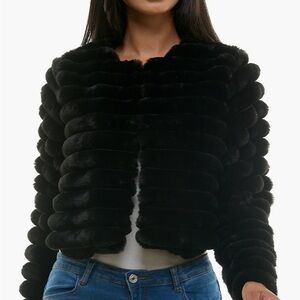 Nina Leonard Black Faux Fur Bolero